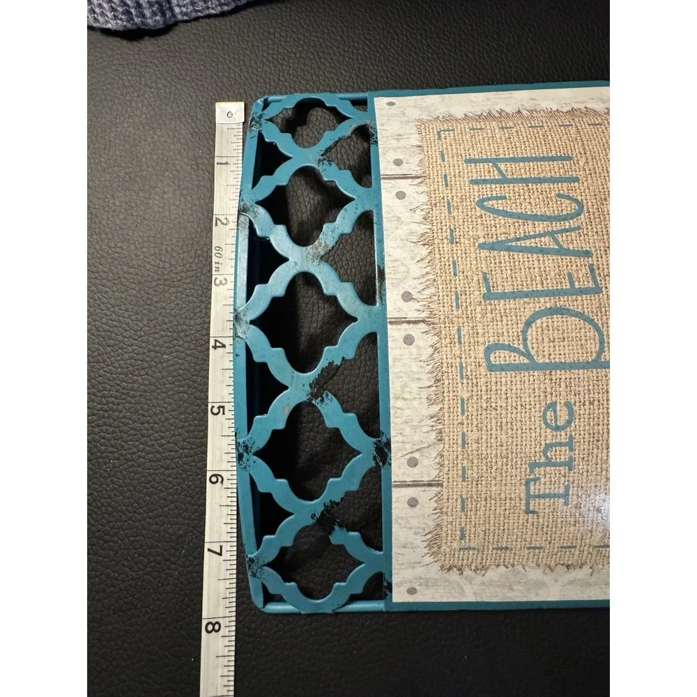 Turquoise Blue The Beach Is My Happy Place Metal Lattice Distressed Decor Shells